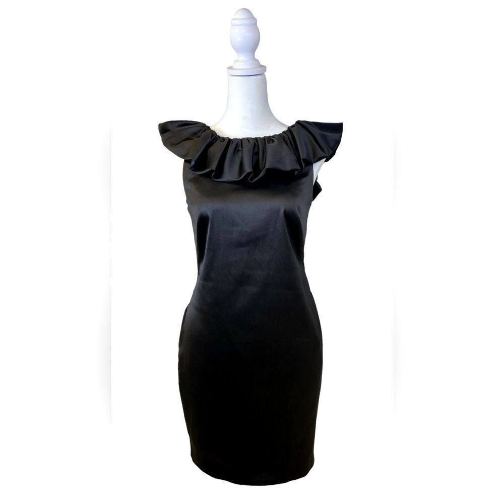 Aidan by Aidan Mattox Black Satin Ruffle Open Back Party Cocktail Dress Size 4